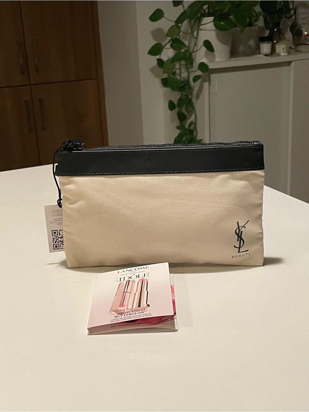 Yves Saint Laurent Beauty Cream and Black Zip Cosmetic Pouch